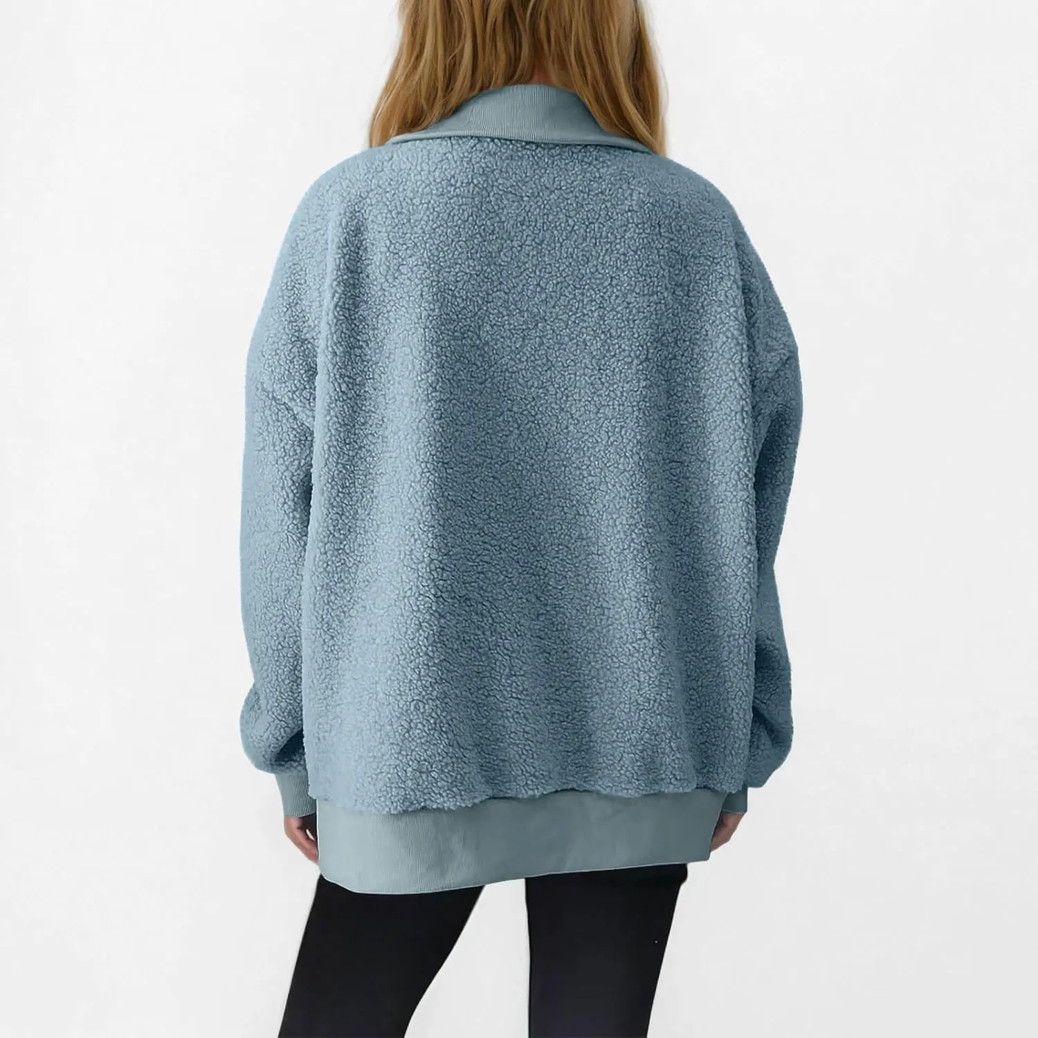 Women Fuzzy Sweatshirt Fleece Quarter Zip Pullover Oversized Winter Tops Sherpa Lined Outwear Casual Warm Sweater