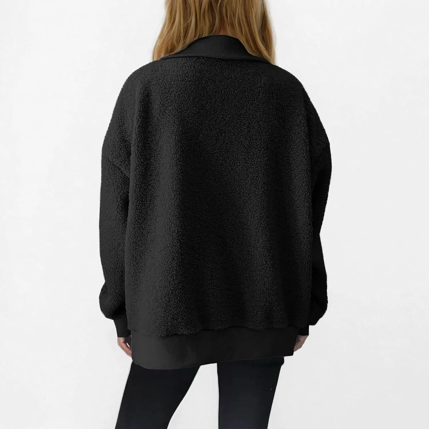 Women Fuzzy Sweatshirt Fleece Quarter Zip Pullover Oversized Winter Tops Sherpa Lined Outwear Casual Warm Sweater