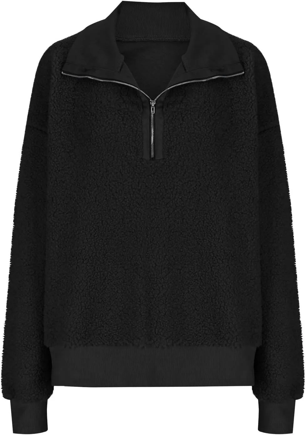 Women Fuzzy Sweatshirt Fleece Quarter Zip Pullover Oversized Winter Tops Sherpa Lined Outwear Casual Warm Sweater