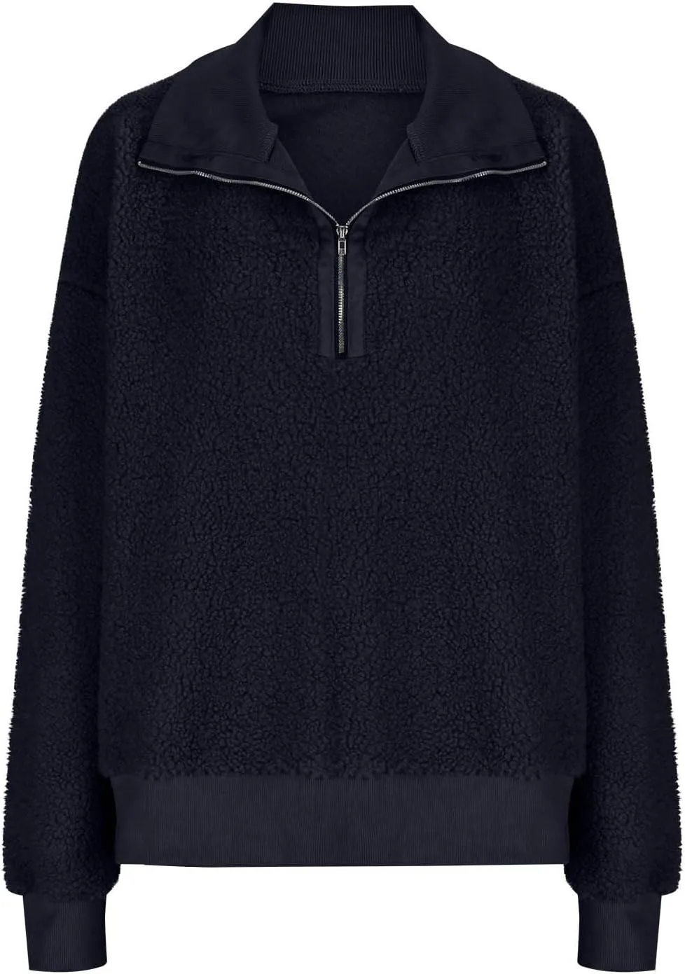 Women Fuzzy Sweatshirt Fleece Quarter Zip Pullover Oversized Winter Tops Sherpa Lined Outwear Casual Warm Sweater