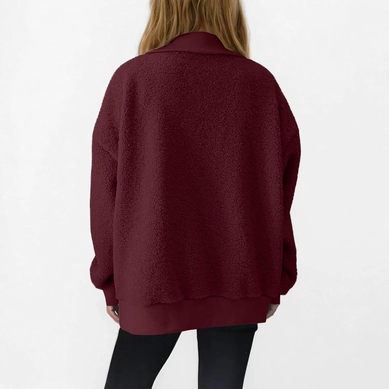 Women Fuzzy Sweatshirt Fleece Quarter Zip Pullover Oversized Winter Tops Sherpa Lined Outwear Casual Warm Sweater