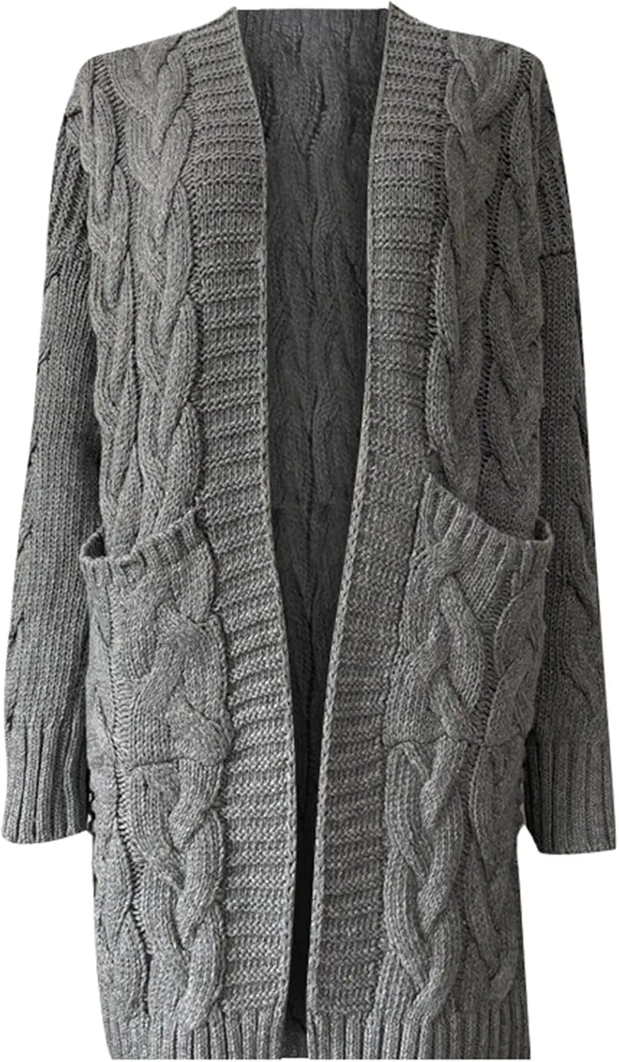 Women Hooded Open Front Cardigan Cable Knit Sweaters Oversized Solid Color Chunky Long Sweater Casual Coats