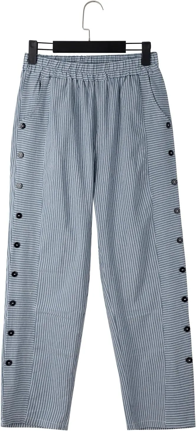 Women Linen Pants Casual Loose Elastic Waist Side Back Four Pockets 9/10 Pants Summer Beach Vacation Clothes for