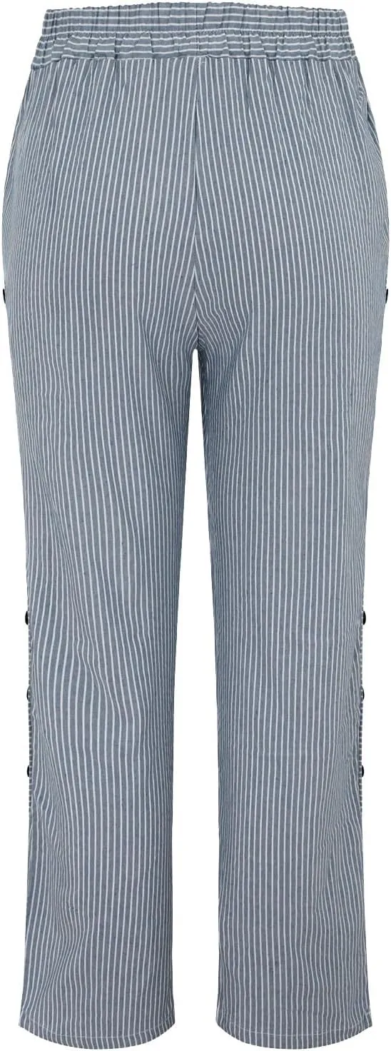 Women Linen Pants Casual Loose Elastic Waist Side Back Four Pockets 9/10 Pants Summer Beach Vacation Clothes for