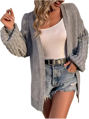Women Open Front Cardigan Sweaters Casual Loose Chunky Knit Outwear Coat Casual Solid Color Lantern Sleeves Jacke
