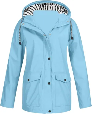 Women Rain Jacket with Hood Waterproof Lightweight Raincoat Zip Up Travel Hiking Windbreaker Fall Outdoor Trench Coat
