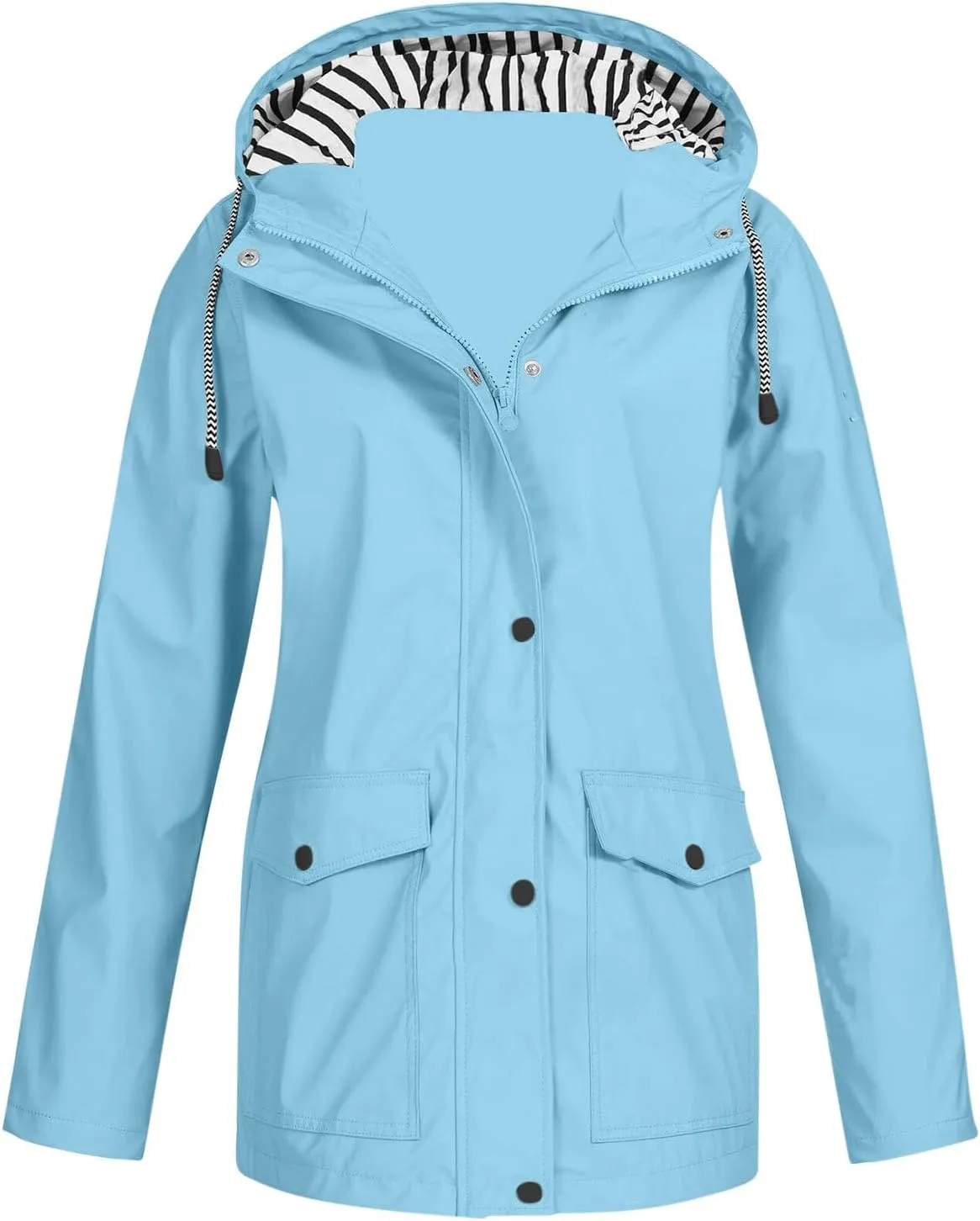 Women Rain Jacket with Hood Waterproof Lightweight Raincoat Zip Up Travel Hiking Windbreaker Fall Outdoor Trench Coat