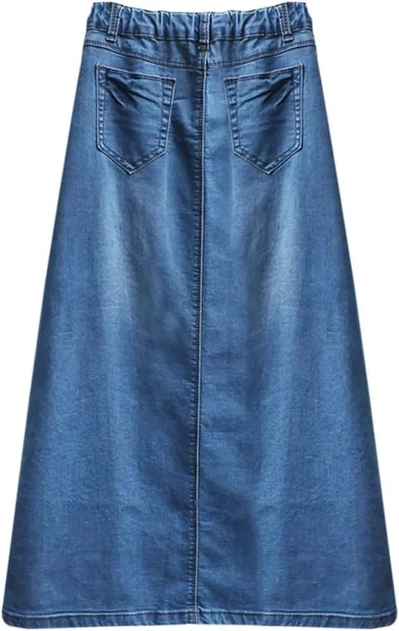 Women Ruched Long Skirts for Denim Mid Length Elastic Waist High Plaid Pencil Skirts for