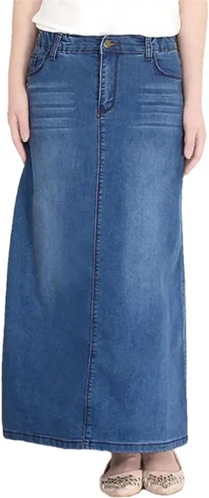 Women Ruched Long Skirts for Denim Mid Length Elastic Waist High Plaid Pencil Skirts for