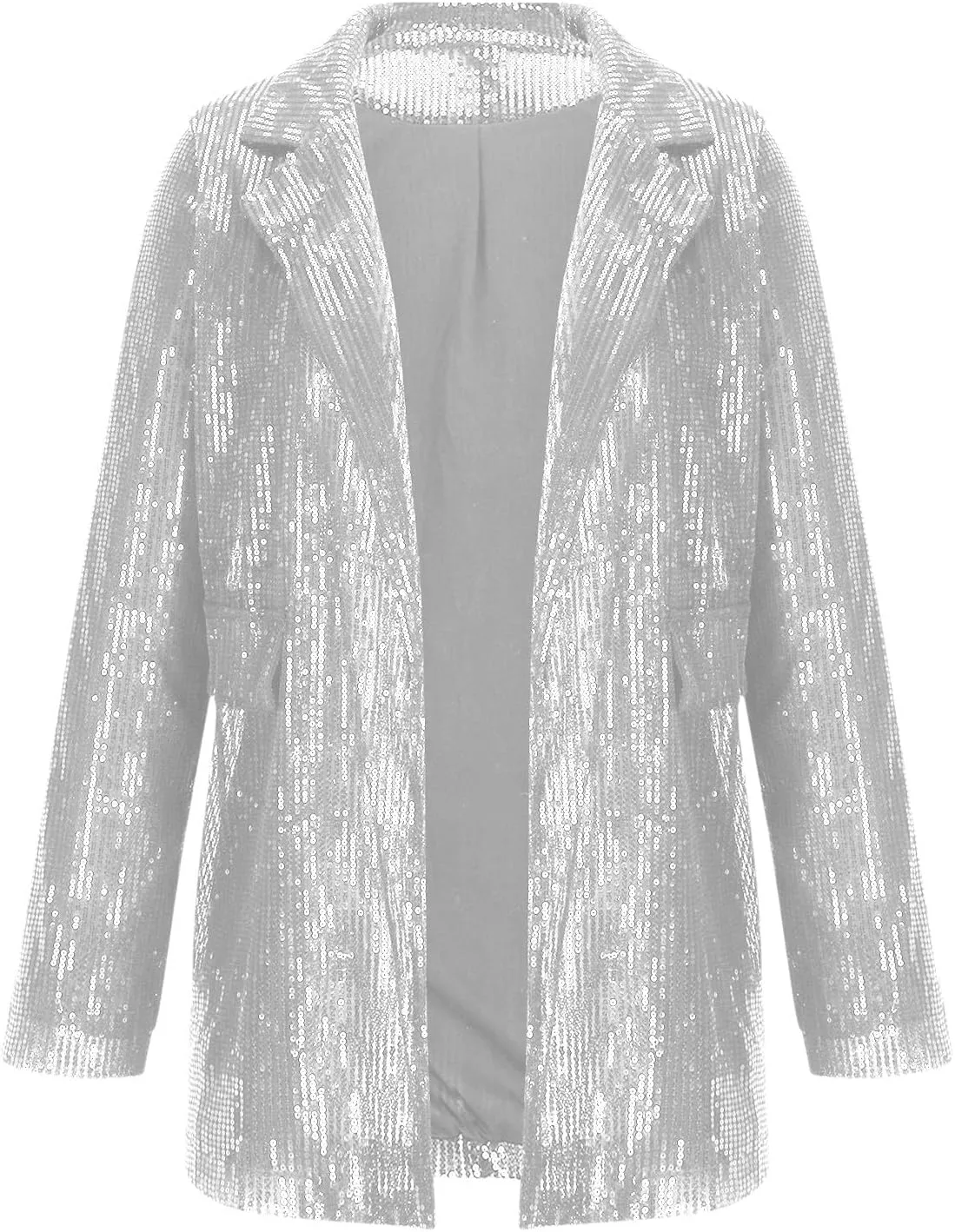 Women Sequin Shiny Blazer Notched Lapel Open Front Long Sleeve Suit Jackets Sparkly Party Casaul Lightweight Outwear