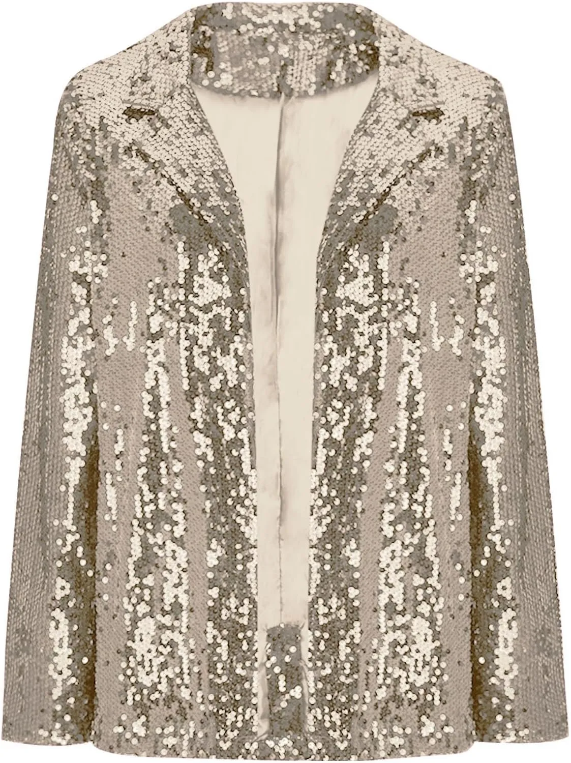 Women Sequin Suit Jacket Glitter Sparkle Open Front Long Sleeve Blazer Lightweight Casual Loose Fit Lapel Outwear
