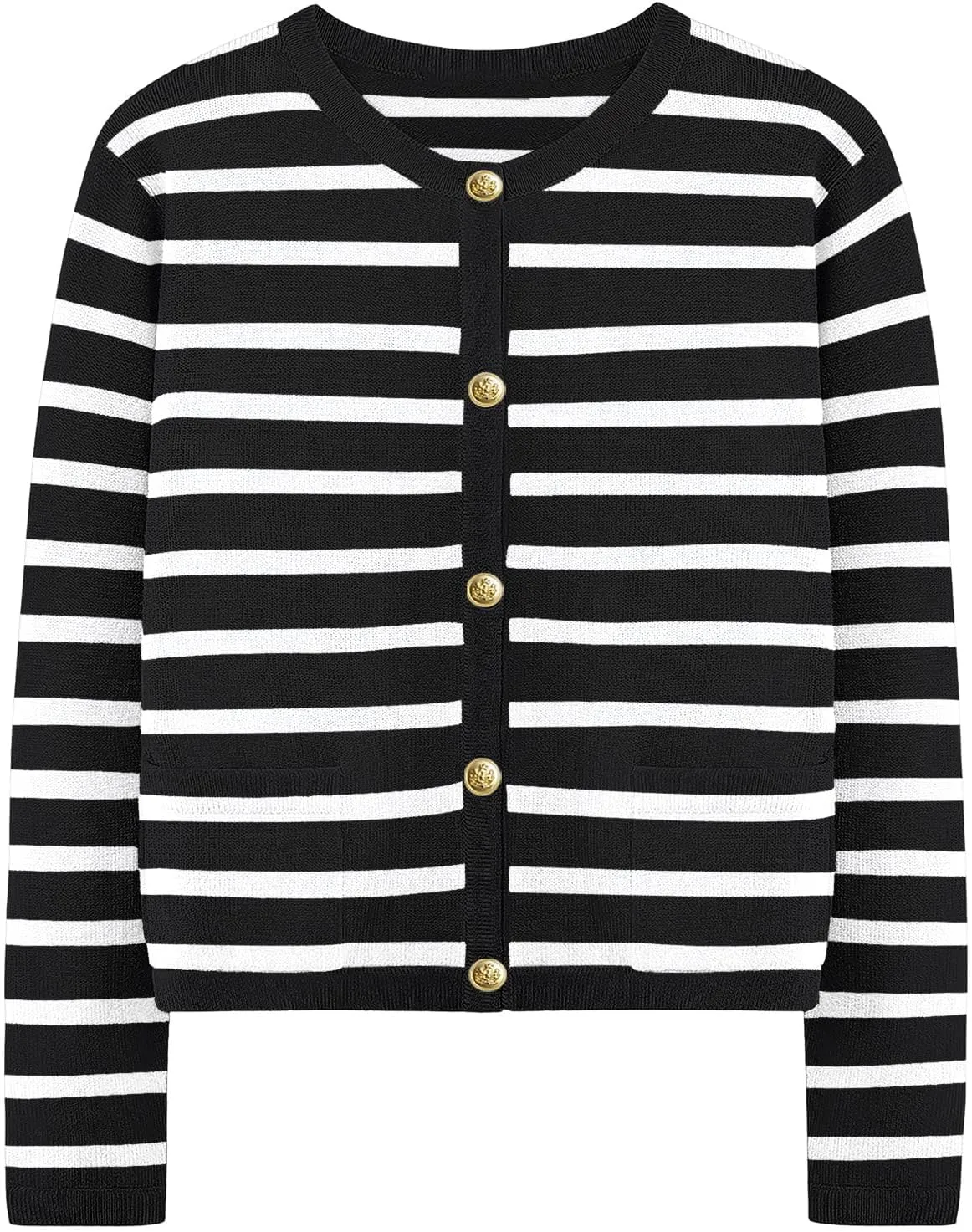Women Striped Cardigan Sweaters Casual Long Sleeve Button Down Cropped Jackets Coat Fall Knit Sweater