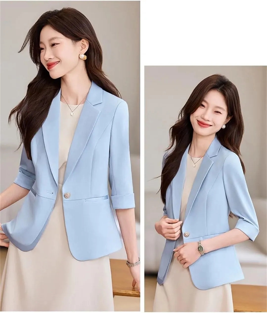 Women Summer Blazer Office Ladies Suit Jackets Half Sleeve Slim Work Business Blazer