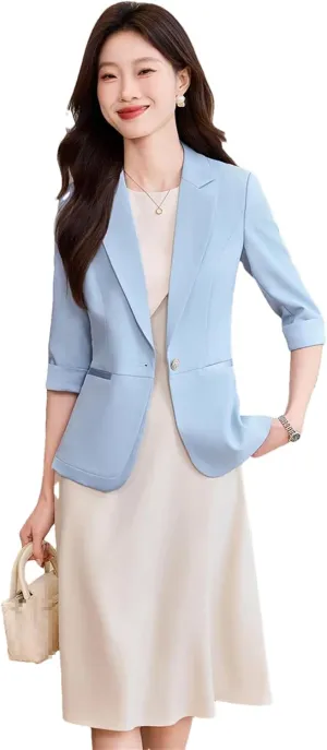 Women Summer Blazer Office Ladies Suit Jackets Half Sleeve Slim Work Business Blazer