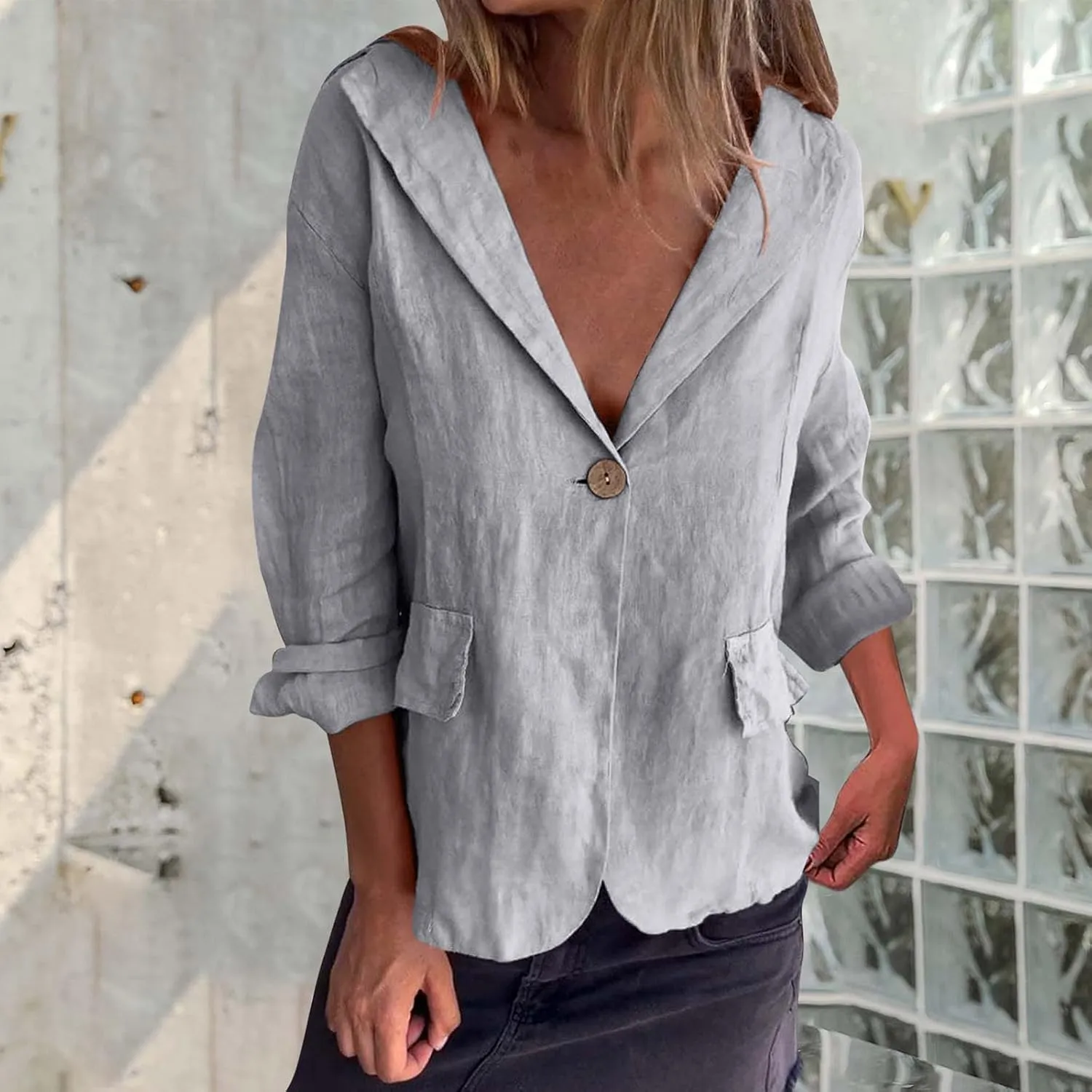 Women Summer Cotton Linen Blazer Lightweight Suit Jackets Dressy Casual Spring Blazers Interview Outfits