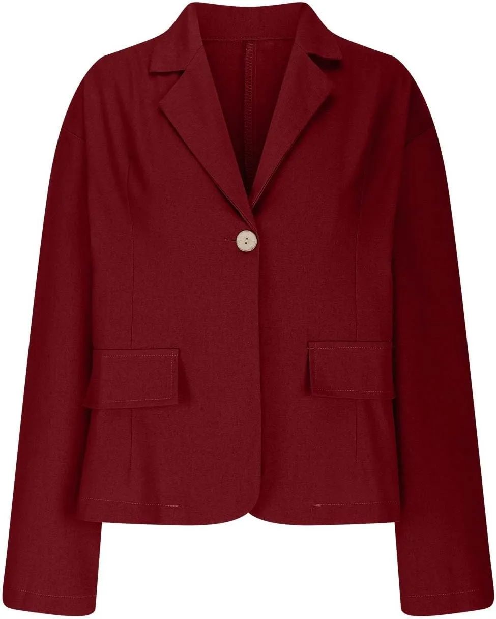 Women Summer Cotton Linen Blazer Lightweight Suit Jackets Dressy Casual Spring Blazers Interview Outfits