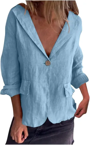 Women Summer Cotton Linen Blazer Lightweight Suit Jackets Dressy Casual Spring Blazers Interview Outfits