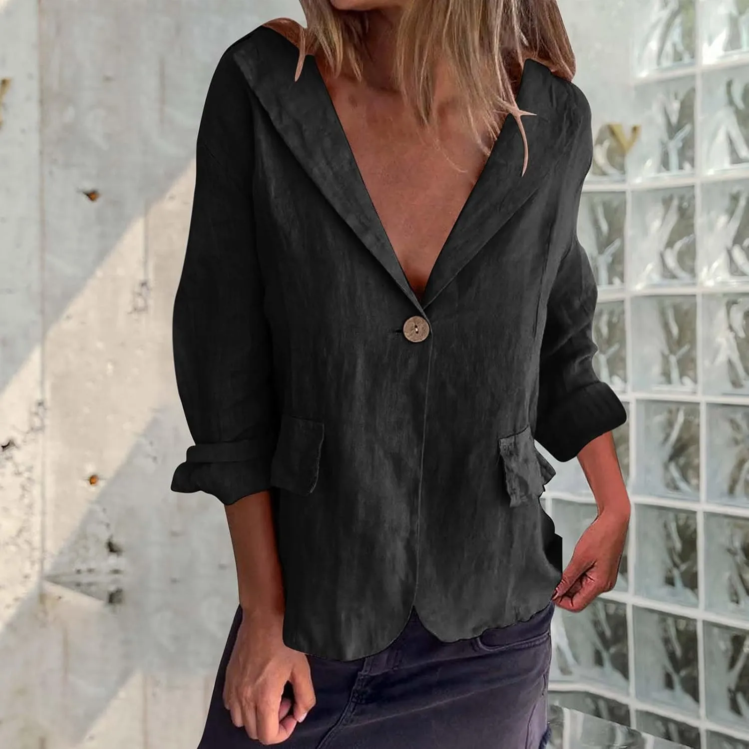 Women Summer Cotton Linen Blazer Lightweight Suit Jackets Dressy Casual Spring Blazers Interview Outfits