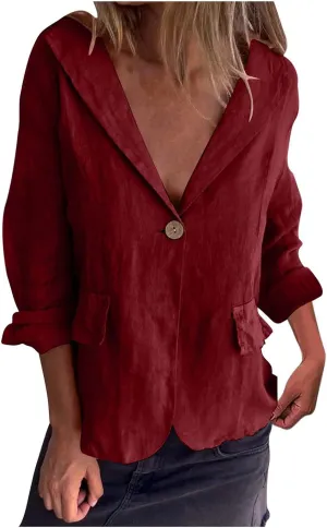 Women Summer Cotton Linen Blazer Lightweight Suit Jackets Dressy Casual Spring Blazers Interview Outfits