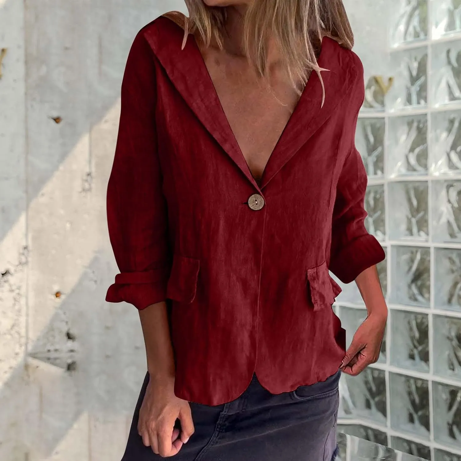 Women Summer Cotton Linen Blazer Lightweight Suit Jackets Dressy Casual Spring Blazers Interview Outfits