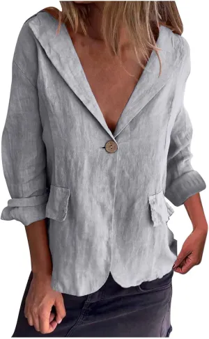 Women Summer Cotton Linen Blazer Lightweight Suit Jackets Dressy Casual Spring Blazers Interview Outfits