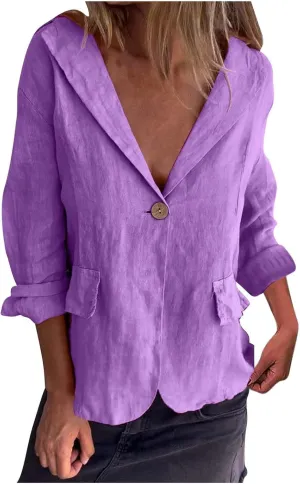 Women Summer Cotton Linen Blazer Lightweight Suit Jackets Dressy Casual Spring Blazers Interview Outfits