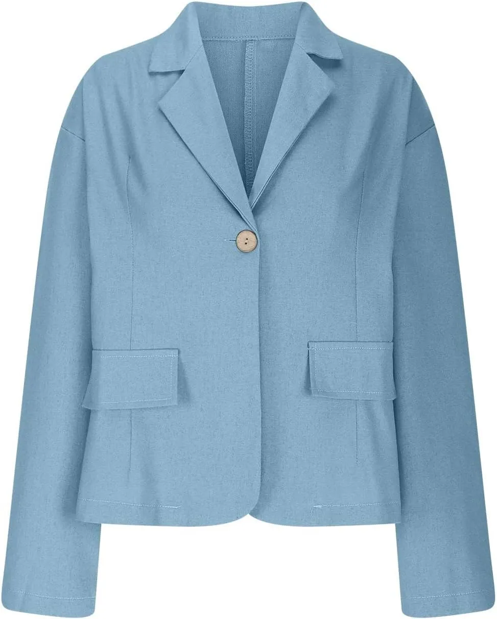 Women Summer Cotton Linen Blazer Lightweight Suit Jackets Dressy Casual Spring Blazers Interview Outfits