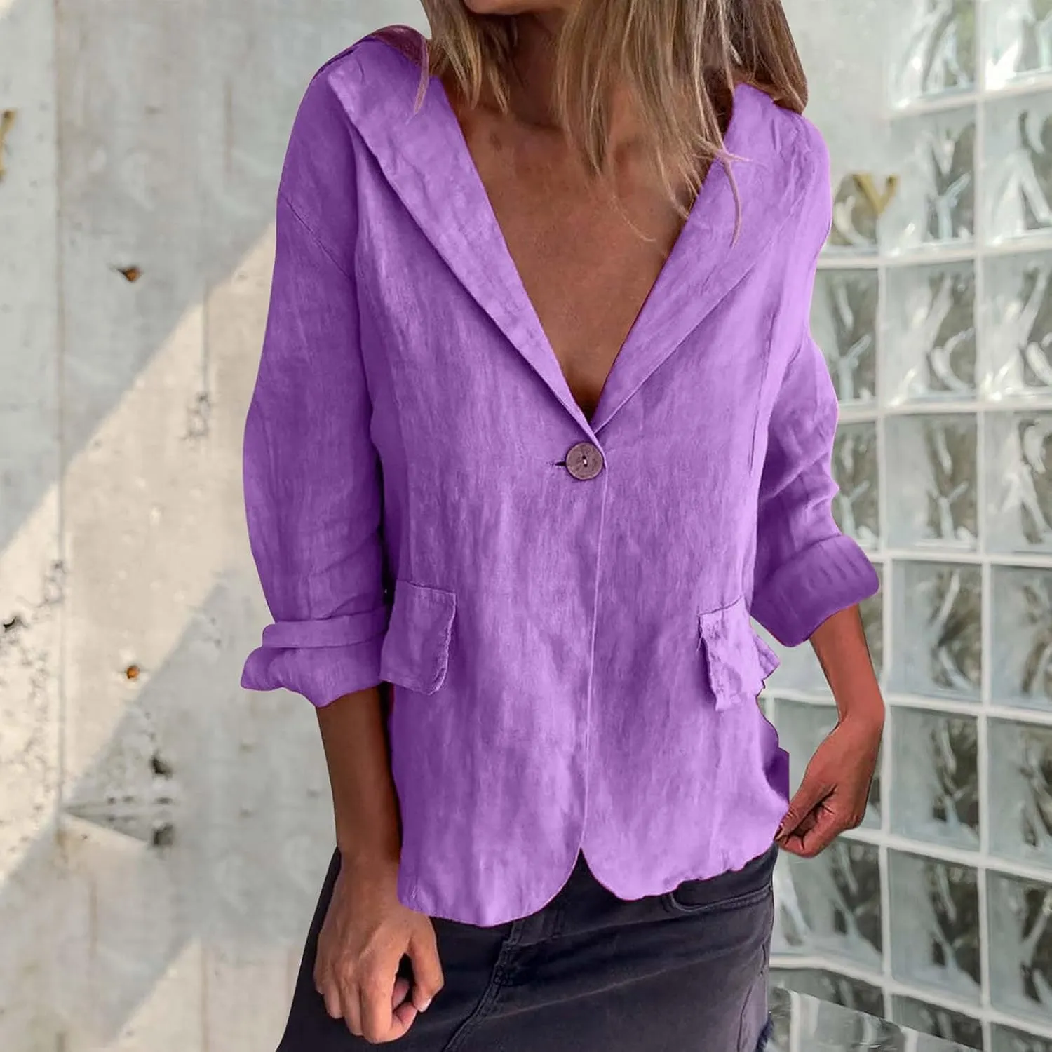 Women Summer Cotton Linen Blazer Lightweight Suit Jackets Dressy Casual Spring Blazers Interview Outfits