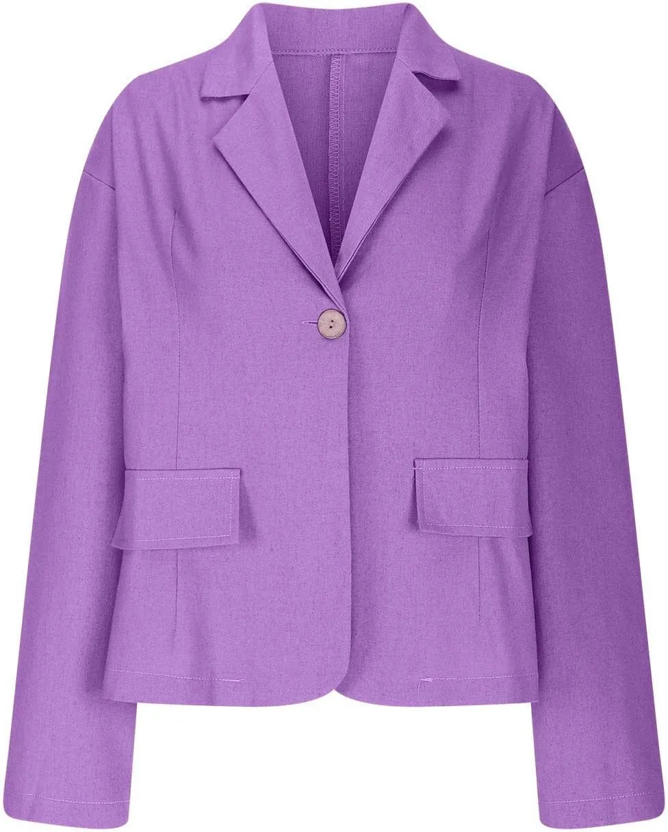 Women Summer Cotton Linen Blazer Lightweight Suit Jackets Dressy Casual Spring Blazers Interview Outfits