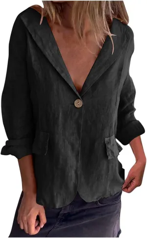 Women Summer Cotton Linen Blazer Lightweight Suit Jackets Dressy Casual Spring Blazers Interview Outfits