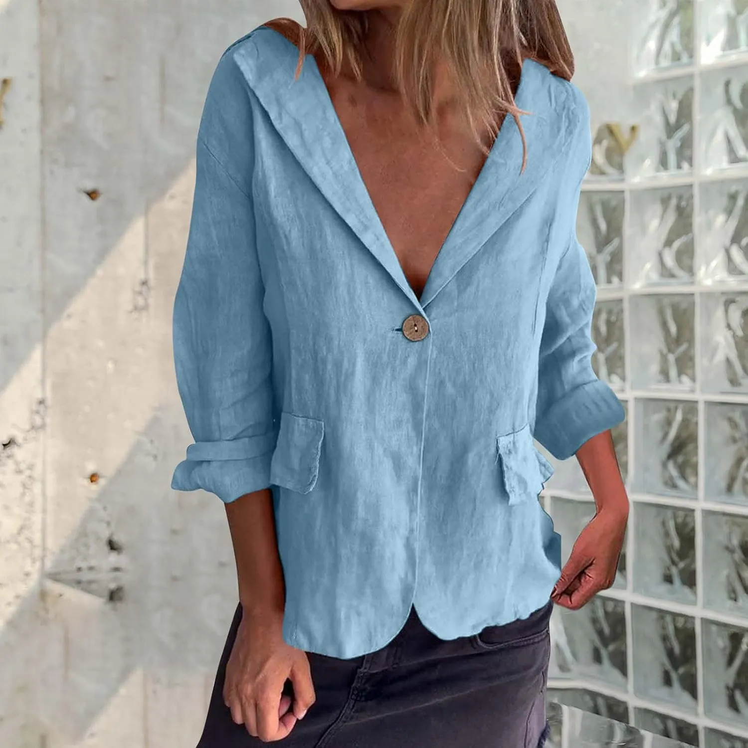 Women Summer Cotton Linen Blazer Lightweight Suit Jackets Dressy Casual Spring Blazers Interview Outfits