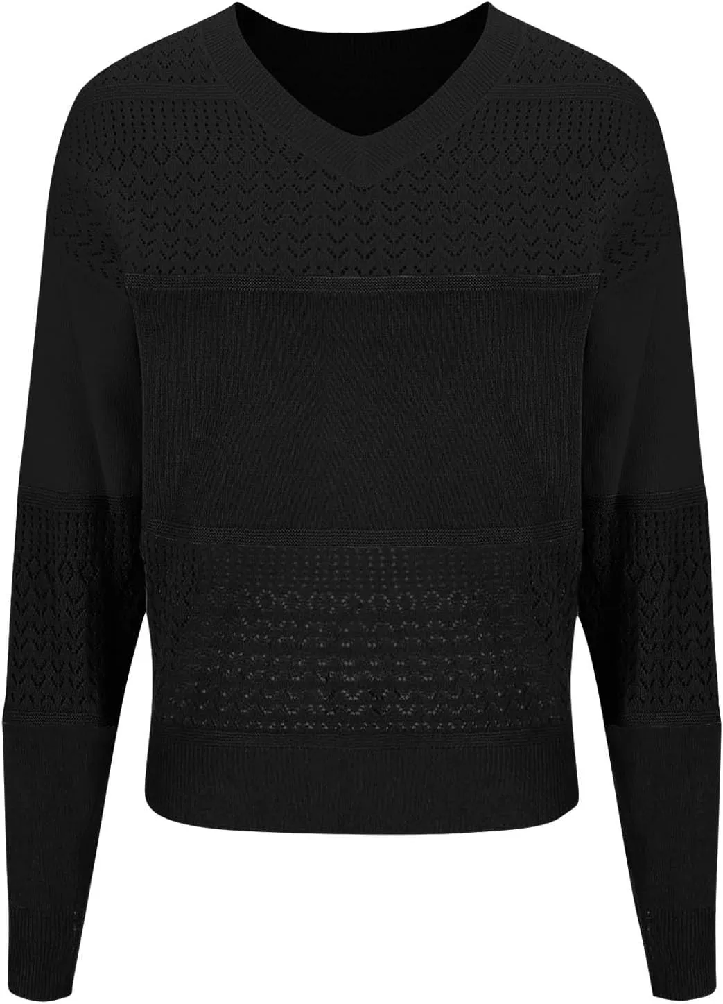 Women Sweaters Casual Long Sleeve V Neck Crochet Pullover Sweater Cable Knit Fashion Spring Tops