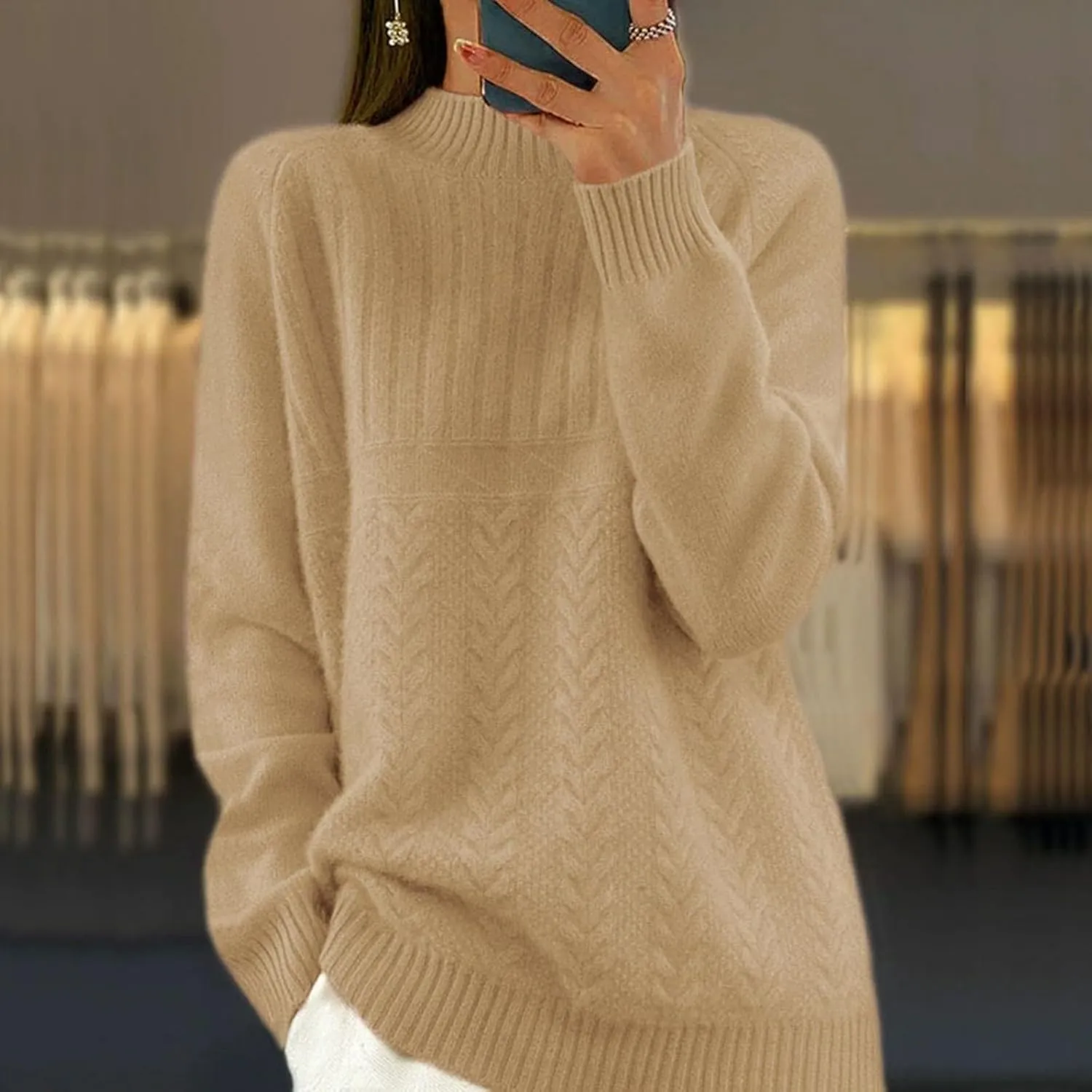 Women Sweaters Fall Winter Pullovers Turtleneck Oversized Sweater Long Sleeve Knit Top Warm Basic Pullover Sweaters