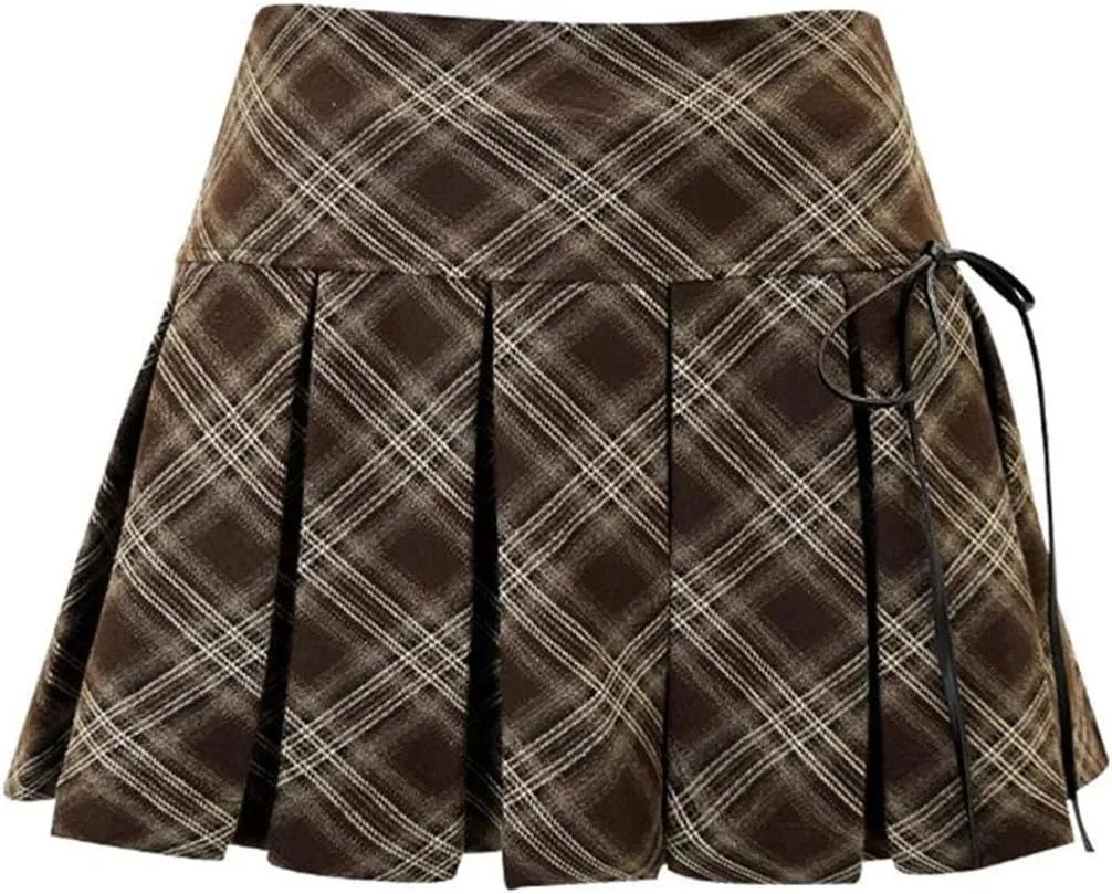 Women Vintage Plaid Mini Skirt A-Line Pleated Streetwear Slim Casual Pencil Skirts
