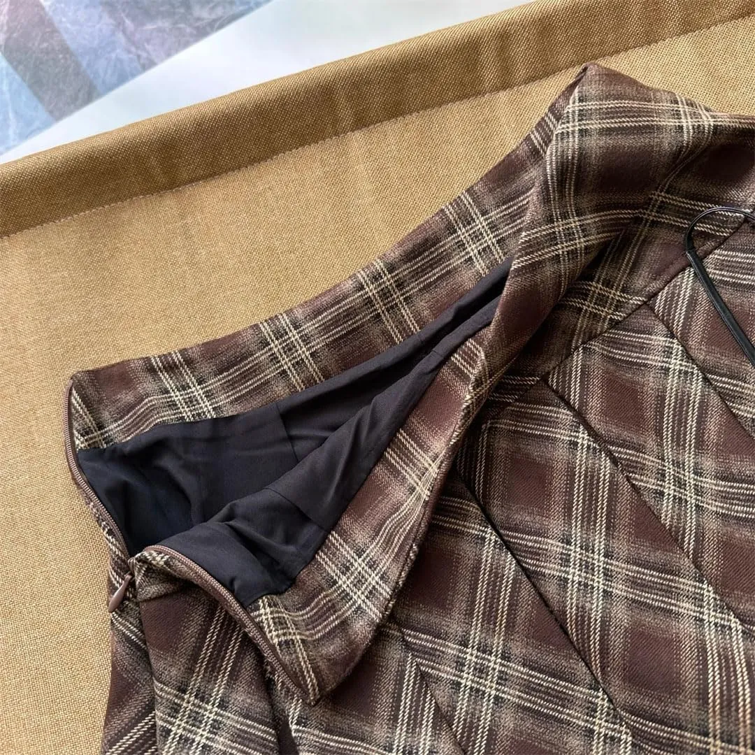 Women Vintage Plaid Mini Skirt A-Line Pleated Streetwear Slim Casual Pencil Skirts