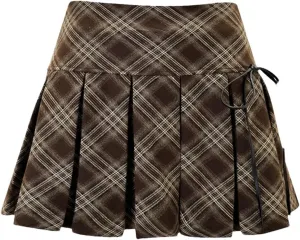 Women Vintage Plaid Mini Skirt A-Line Pleated Streetwear Slim Casual Pencil Skirts
