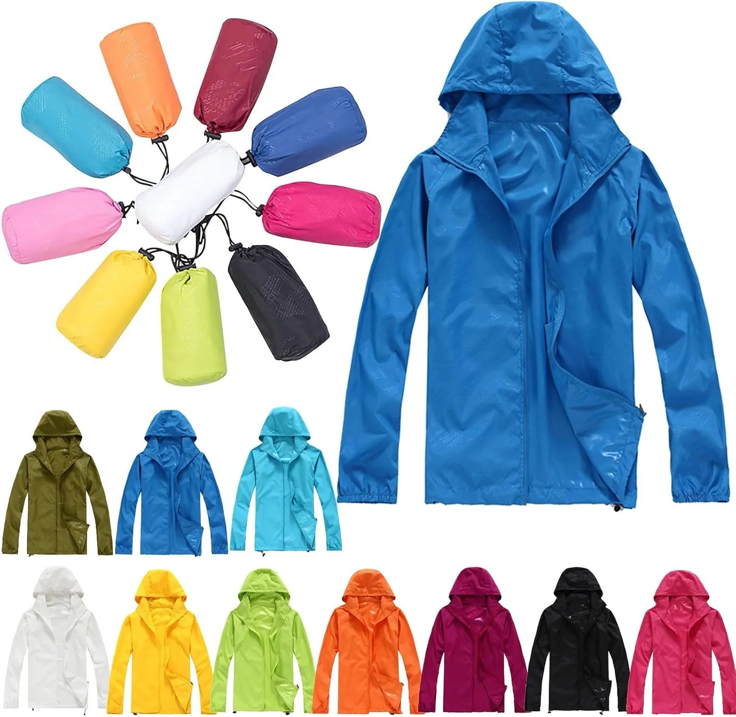 Women Waterproof Lightweight Rain Jacket Trendy Oversized Windbreaker Breathable Raincoats Hooded Zip Up Casual Coats