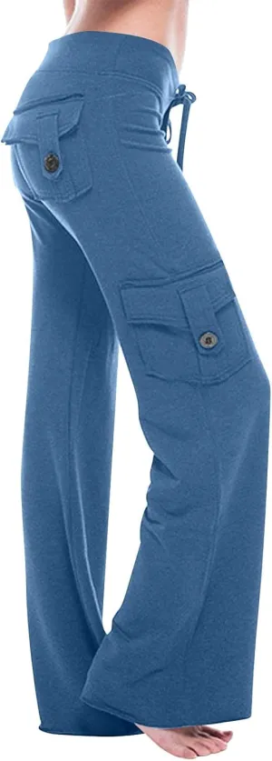 Women Wide Leg Pants High Waist Stretch Flare Leggings Workout Cargo Sweatpants Soft Drawstring Athletic Pants