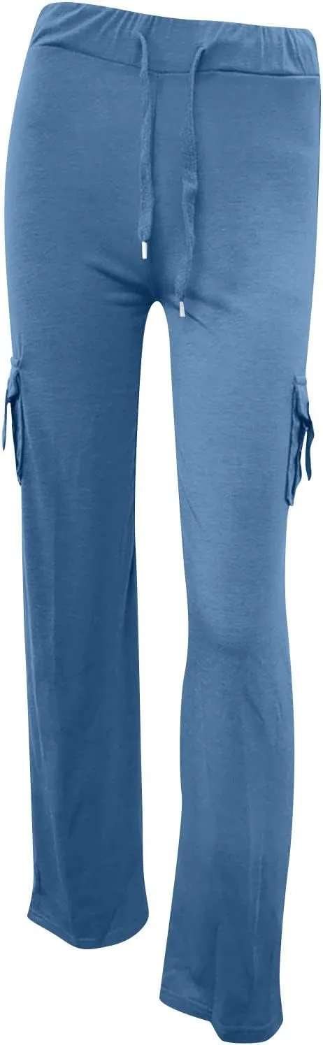 Women Wide Leg Pants High Waist Stretch Flare Leggings Workout Cargo Sweatpants Soft Drawstring Athletic Pants