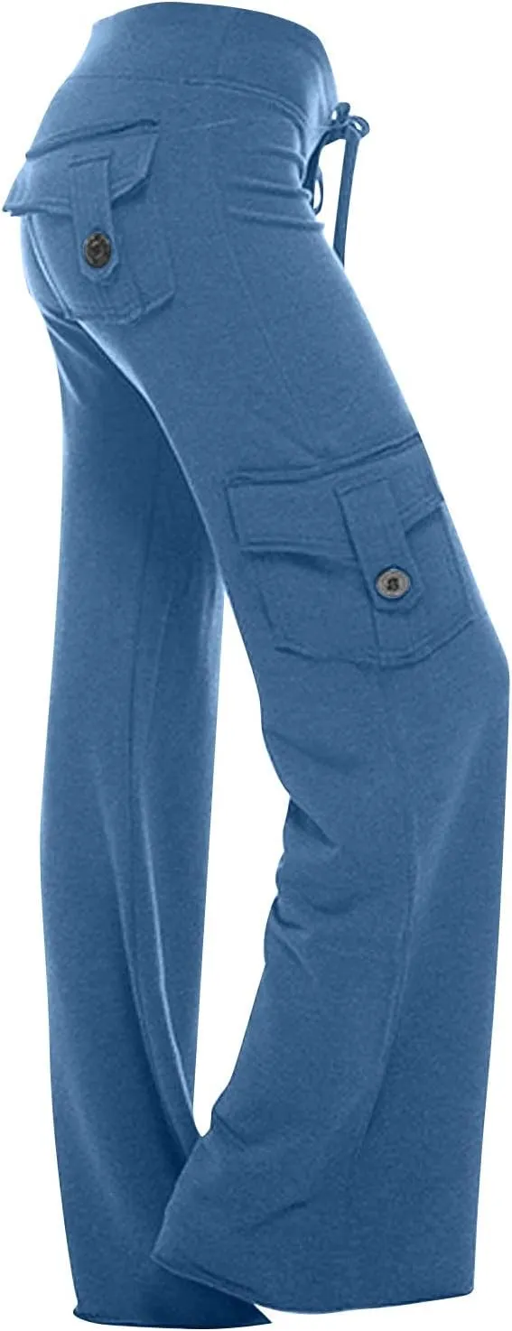 Women Wide Leg Pants High Waist Stretch Flare Leggings Workout Cargo Sweatpants Soft Drawstring Athletic Pants