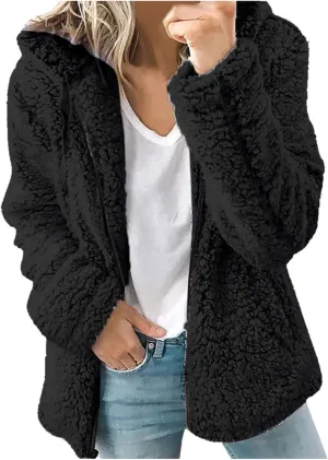 Women Winter Fuzzy Sherpa Soft Fleece Coat Solid Oversized Warm Sherpa Coats Faux Fur Jacket Shearling Outerwear