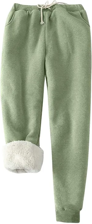 Womens 2024 Winter Warm Solid Athletic Sweatpants Baggy Thick Sherpa Lined Joggers Pants Thermal Cashmere Fleece Pants
