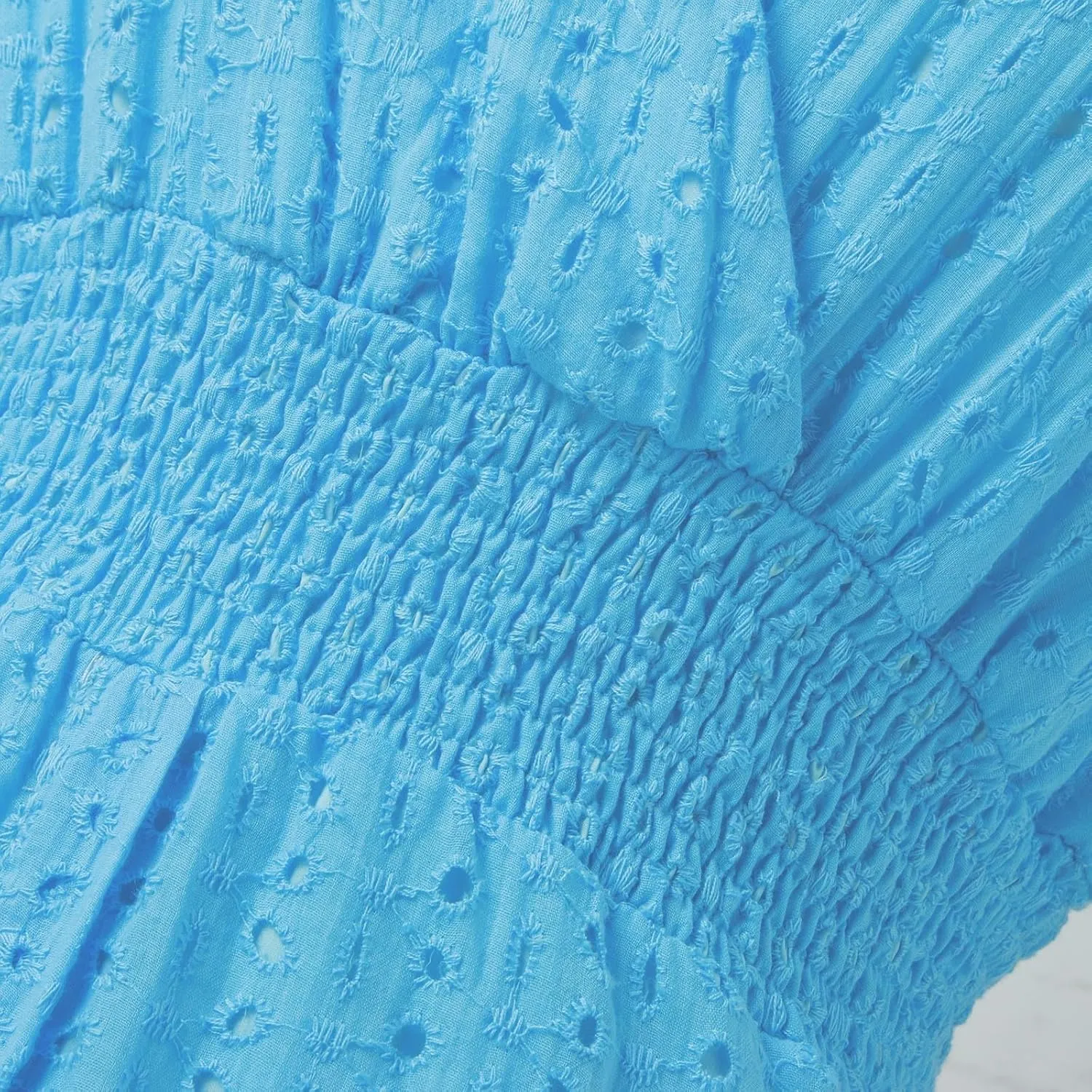 Women's 2025 Eyelet Lace Embroidery Smocked Waist Party Dress Flutter Sleeve V Neck A Line Midi Summer Dresses