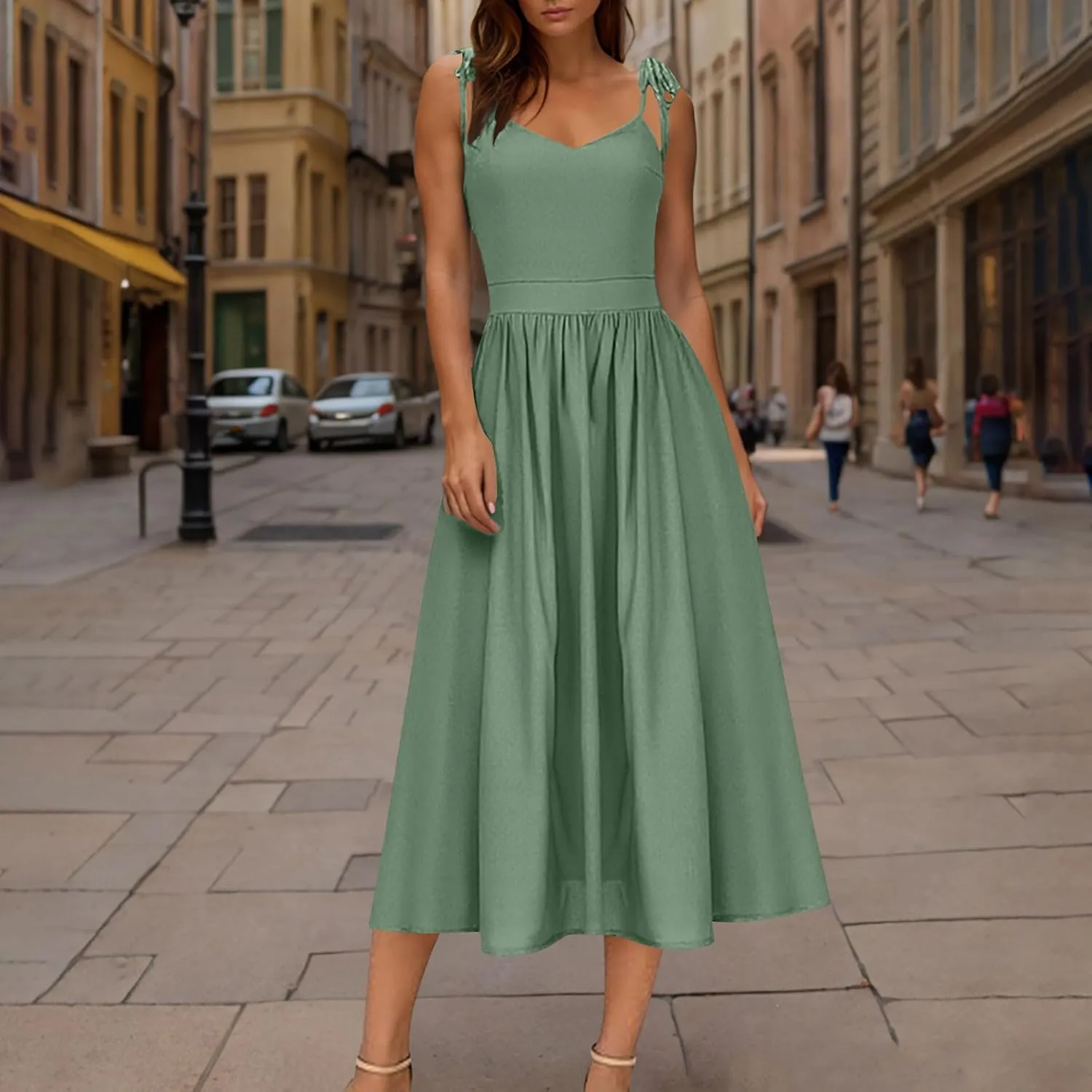 Women's 2025 Summer Casual Dress Spaghetti Strap Smocked Waist Elegant Sexy Dresses Backless Suspender Midi Sundress