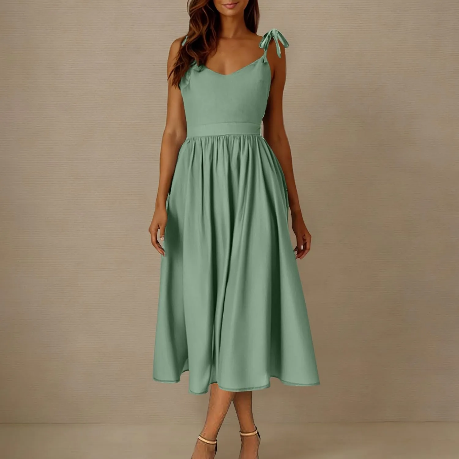 Women's 2025 Summer Casual Dress Spaghetti Strap Smocked Waist Elegant Sexy Dresses Backless Suspender Midi Sundress