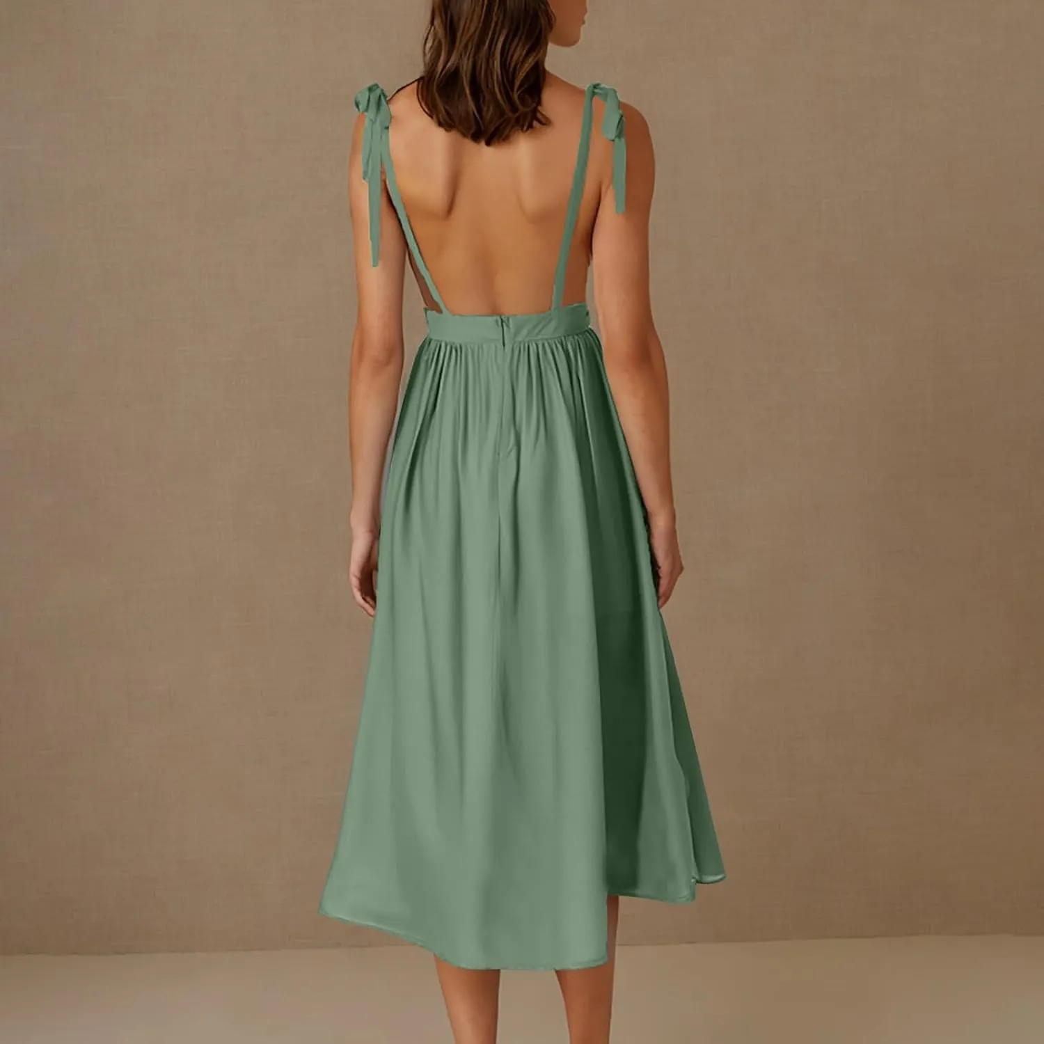 Women's 2025 Summer Casual Dress Spaghetti Strap Smocked Waist Elegant Sexy Dresses Backless Suspender Midi Sundress