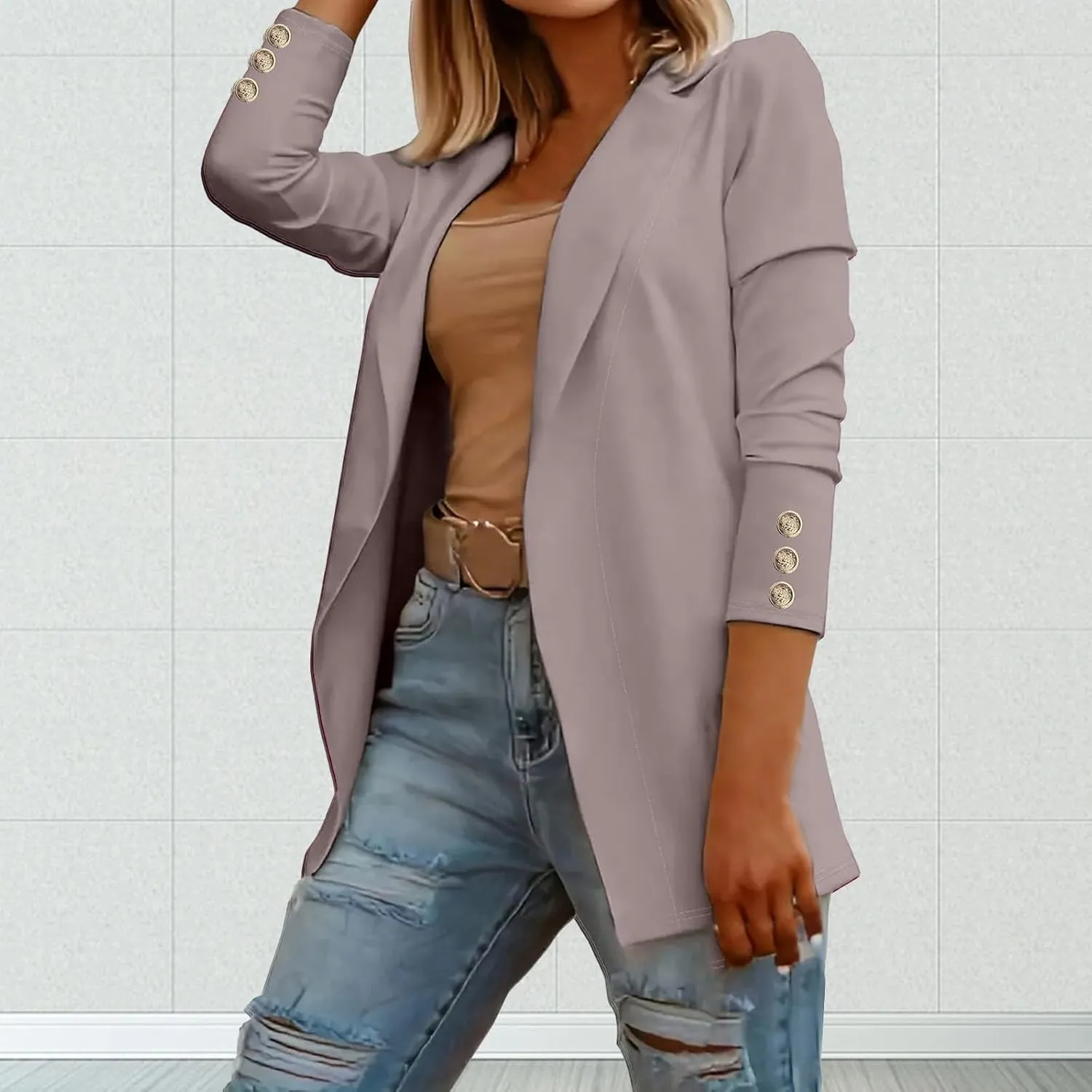 Women's Blazers & Suit Jackets Business Women Cardigan Buttonn Cute Winter Cardigan Fitted Herringbone Tops