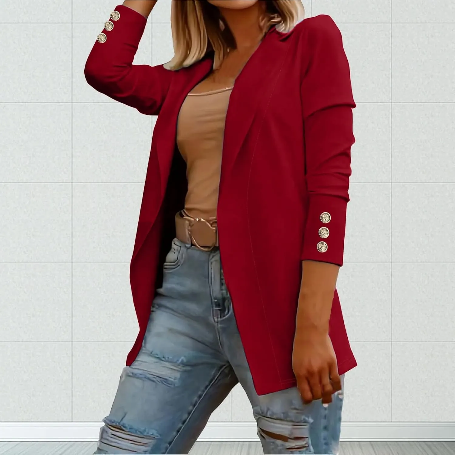 Women's Blazers & Suit Jackets Business Women Cardigan Buttonn Cute Winter Cardigan Fitted Herringbone Tops