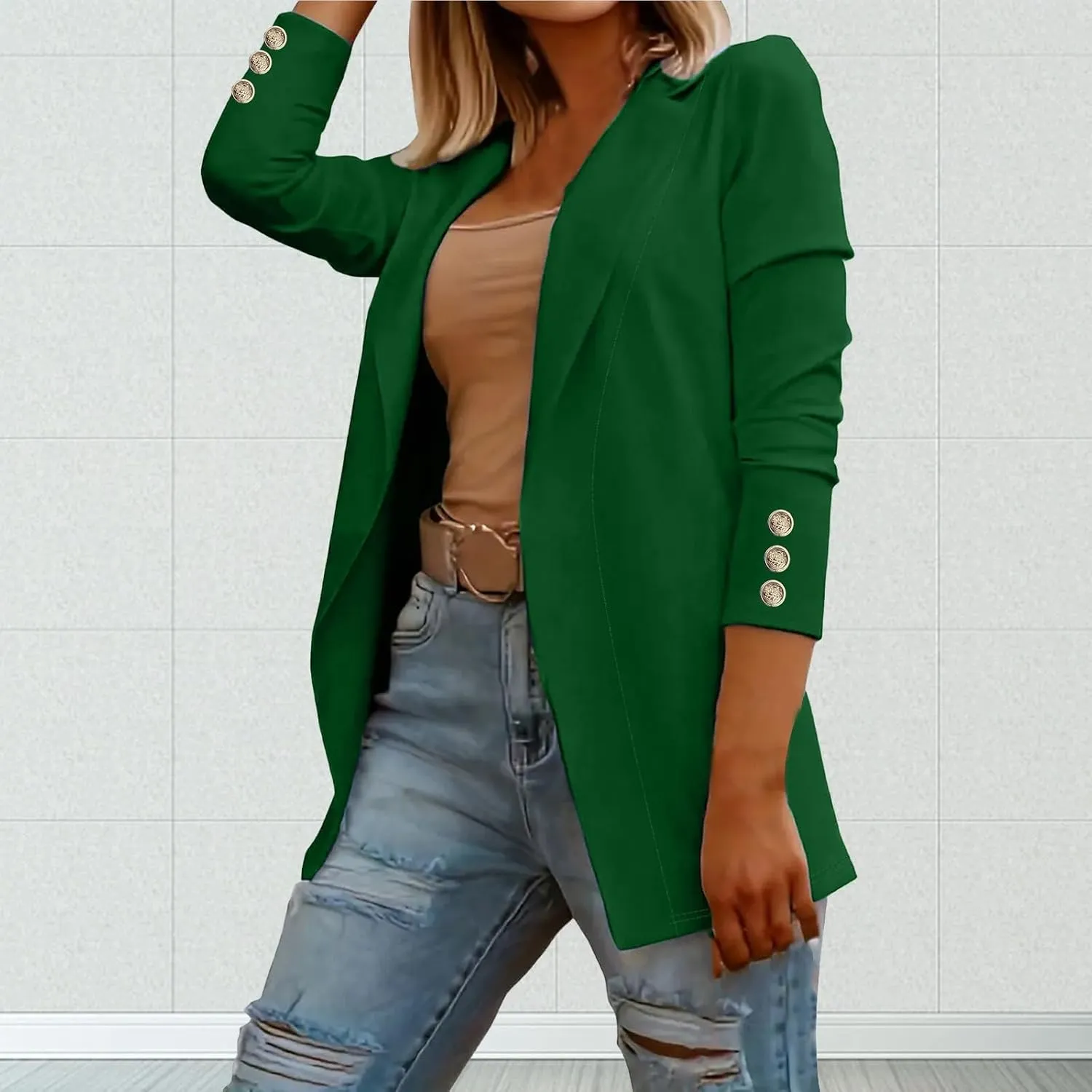 Women's Blazers & Suit Jackets Business Women Cardigan Buttonn Cute Winter Cardigan Fitted Herringbone Tops