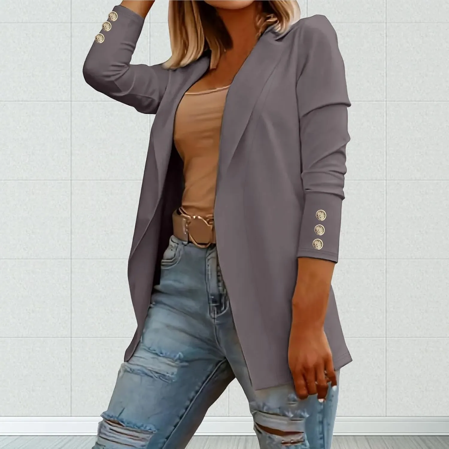 Women's Blazers & Suit Jackets Business Women Cardigan Buttonn Cute Winter Cardigan Fitted Herringbone Tops